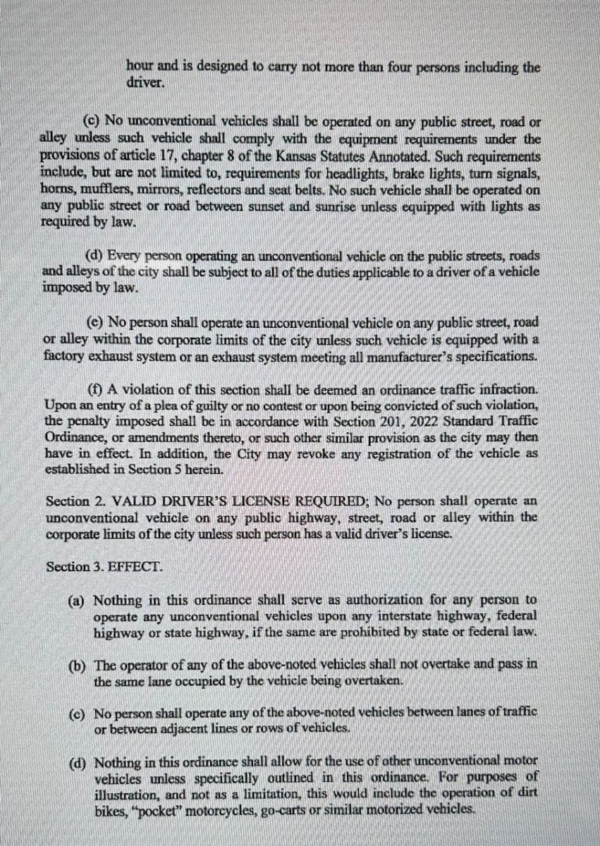 page 2 of ordinance about unconventional vehicles